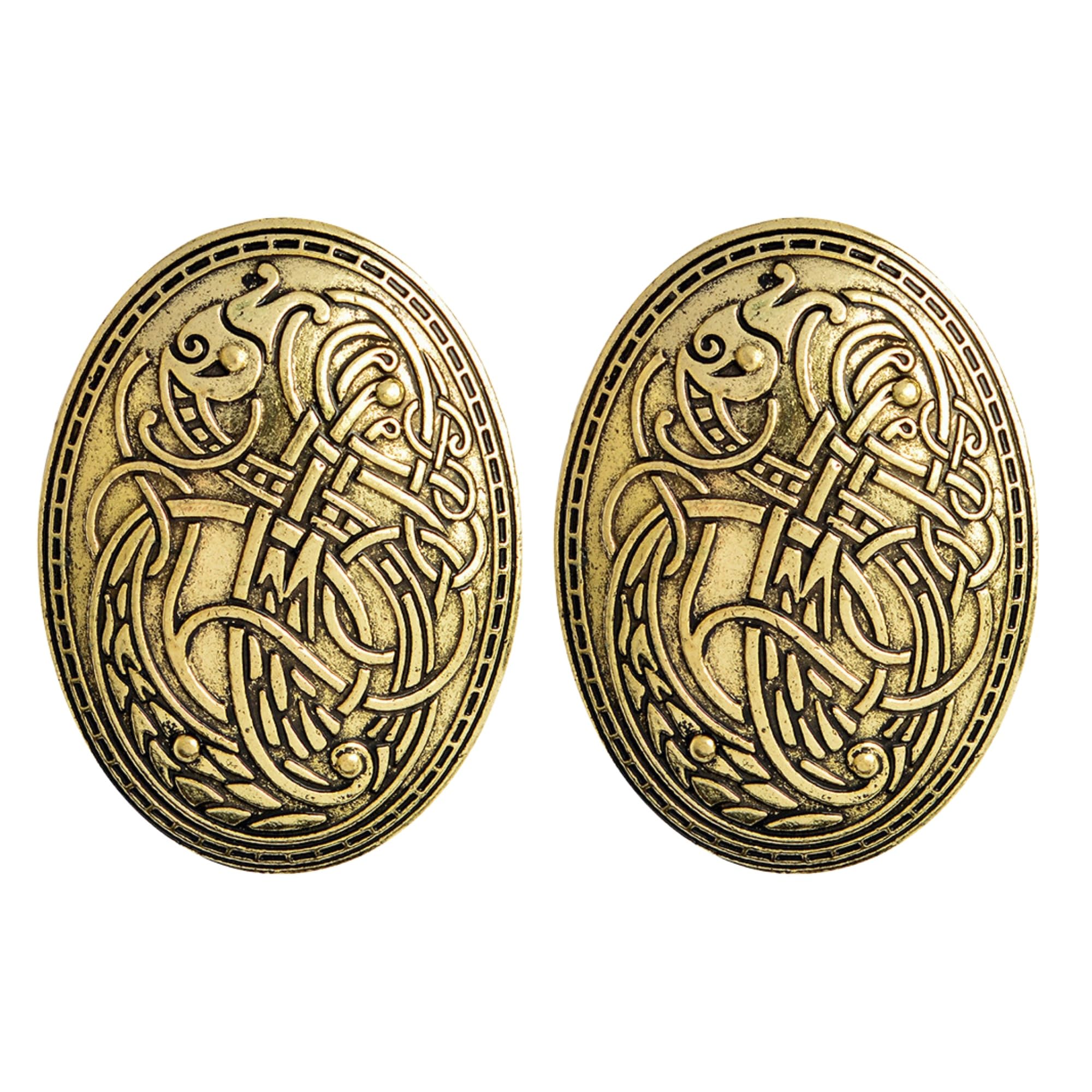 Brooch Pin Set with Viking Norse Shield Design for Medieval Costume: Small Buckle Clasp Clip & Fasteners for Clothes Scarf Cloak Jewellery Chain & Apron Dress for Women and Men (2PCS Gold)